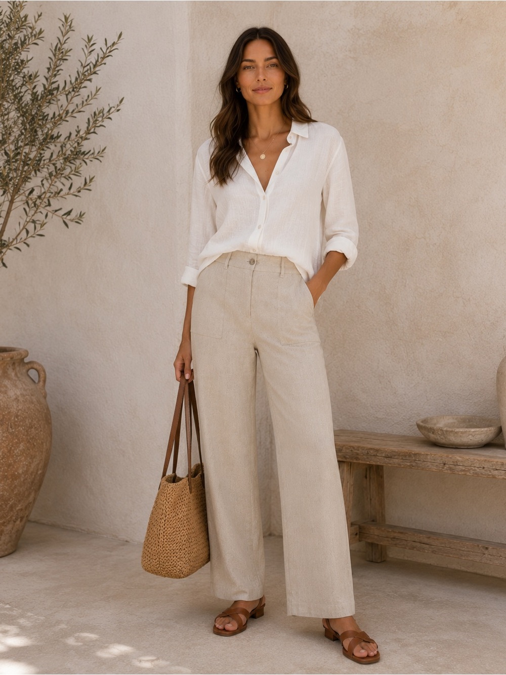 Gerry Weber Verona 100% Linen Wide Leg Pants | Natural Beige | US 8 | Size 38